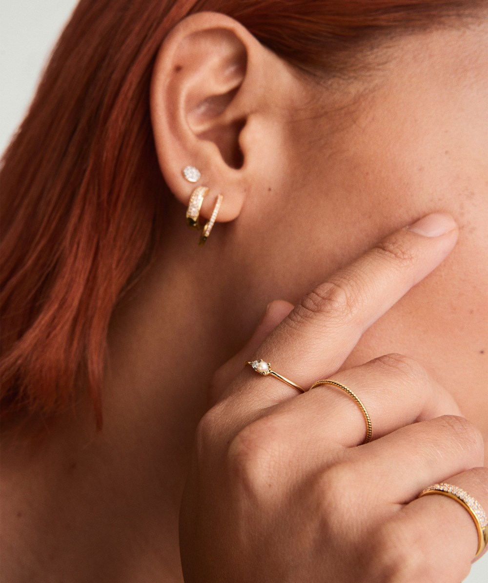 Mejuri Pearl and Diamond Stacker Ring - 14k Yellow Gold