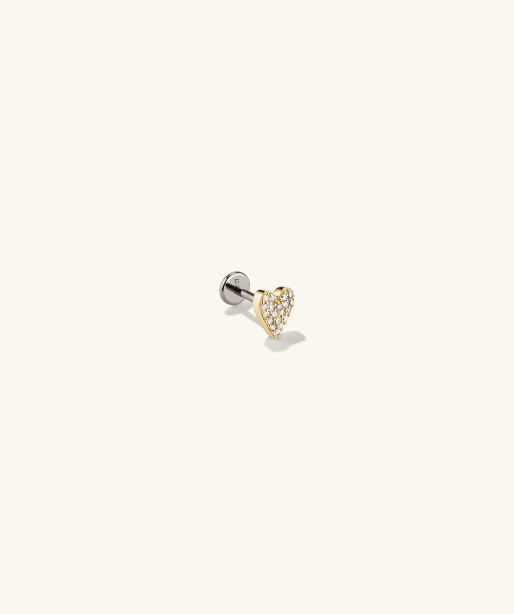 Mejuri Piercing Studio - Pavé Diamond Heart Flat Back Stud - 14k Yellow Gold