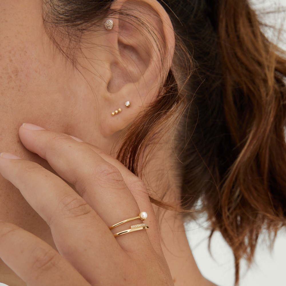 Mejuri Pearl Slim Stacker Ring - 14k Yellow Gold