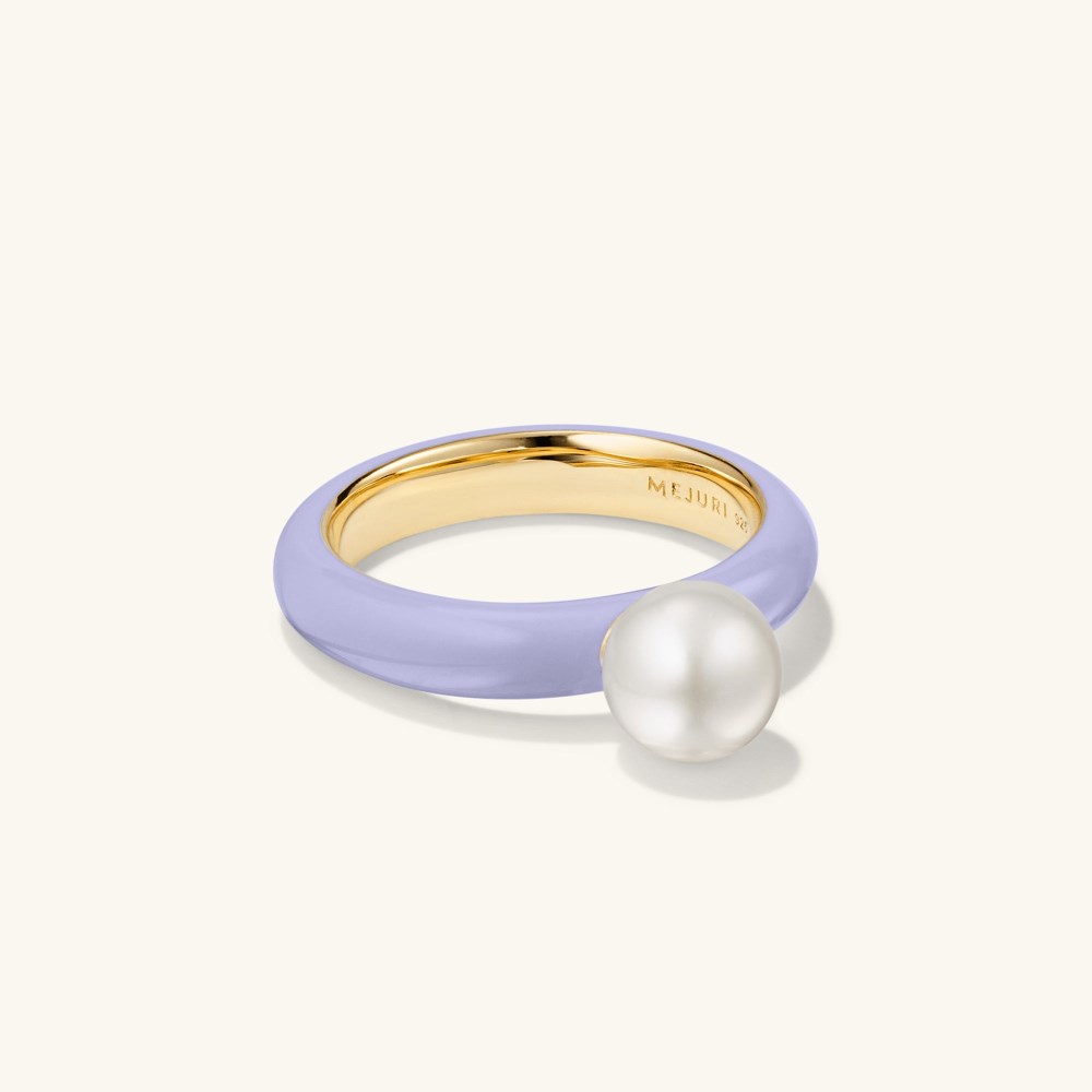 Mejuri Gumball Pearl Ring - Gold Vermeil, Lavender Enamel