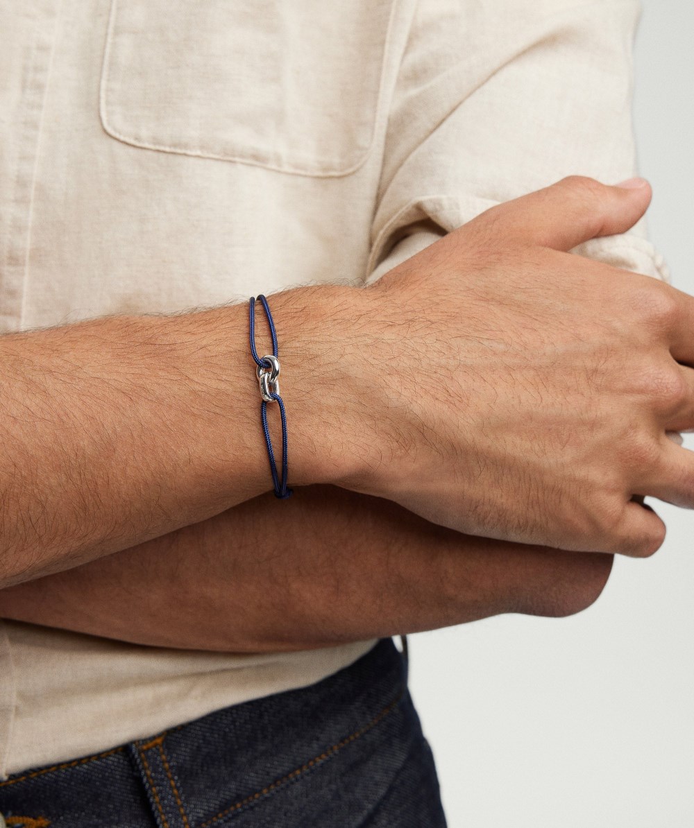 Mejuri Linked Cord Bracelet - Sterling Silver, Blue Cord