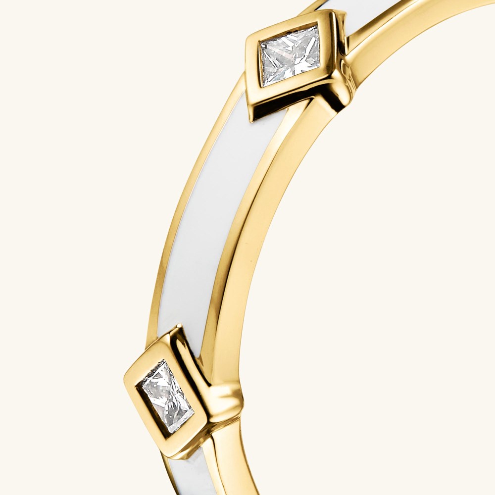 Mejuri Angled Diamond Station Enamel Ring - 14k Yellow Gold, White Enamel