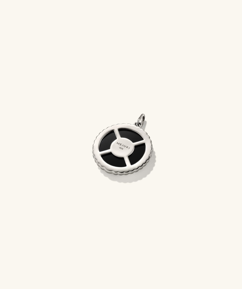 Mejuri Victory: Winged Coin Charm Pendant - Sterling Silver, Black Onyx