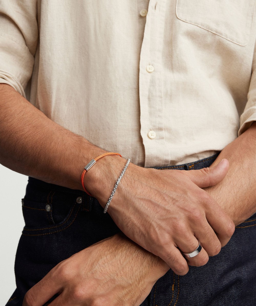 Mejuri Bar Cord Bracelet - Sterling Silver, Orange Cord