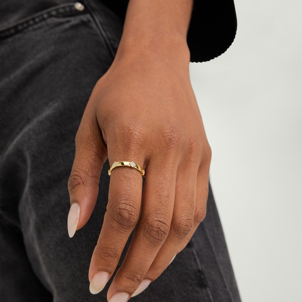 Mejuri Angled Diamond Station Ring - 14k Yellow Gold