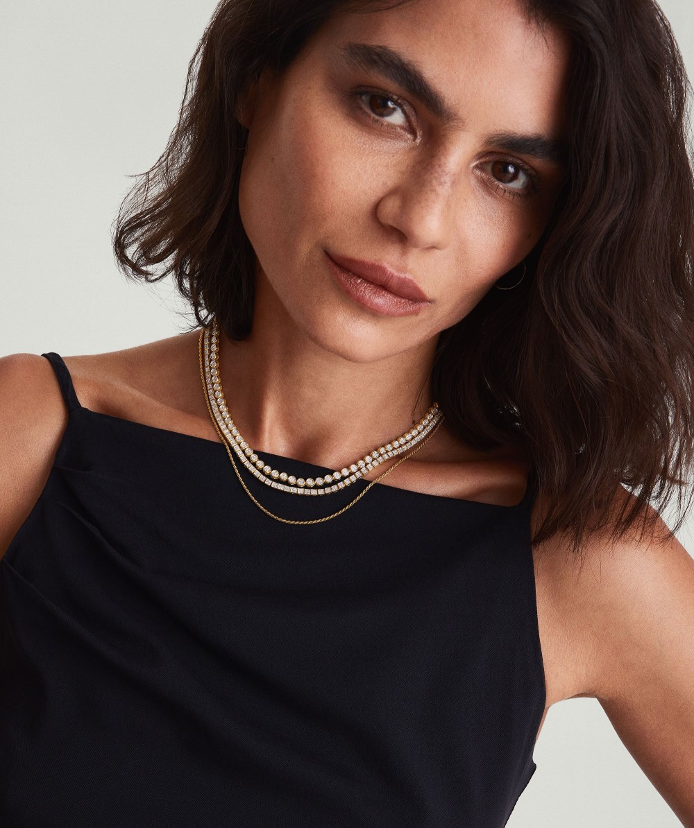 Mejuri Square Micro-Pavé Diamond Tennis Necklace - 14k Yellow Gold