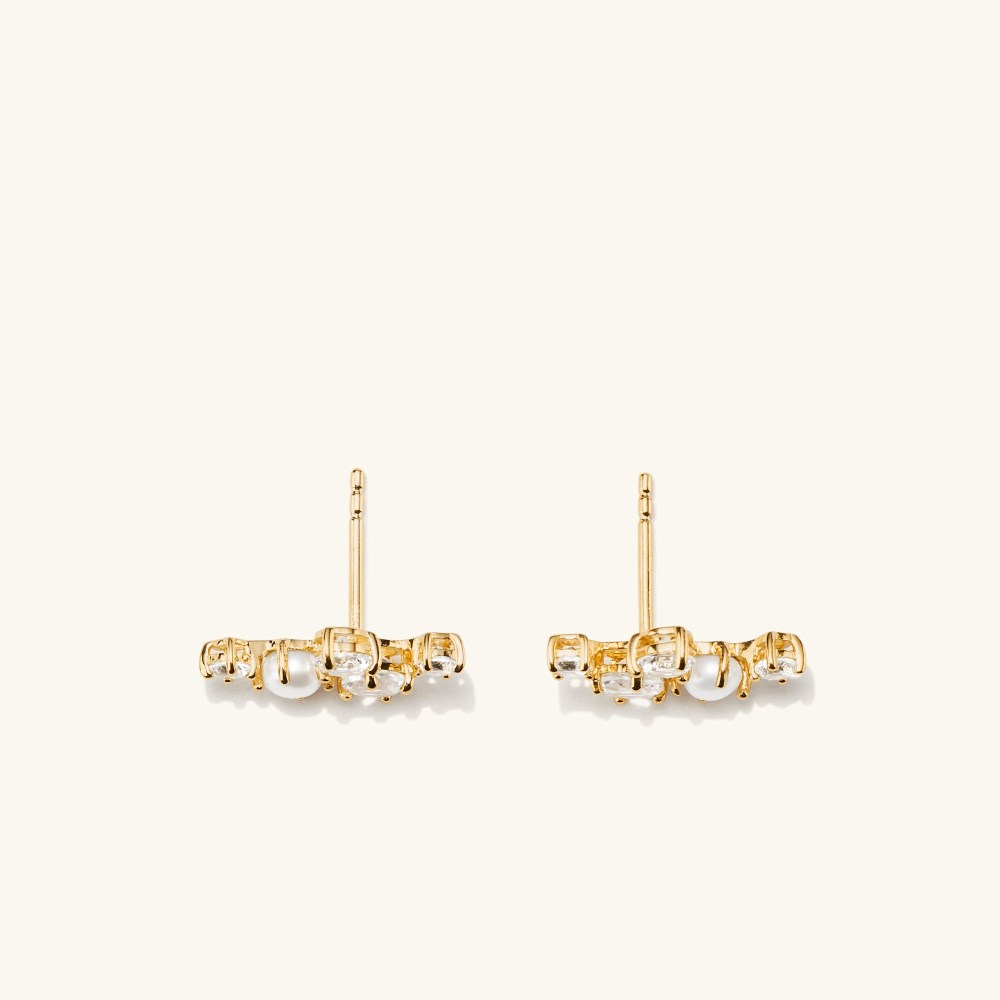 Mejuri Mini Pearl Topaz Climber Studs - Gold Vermeil