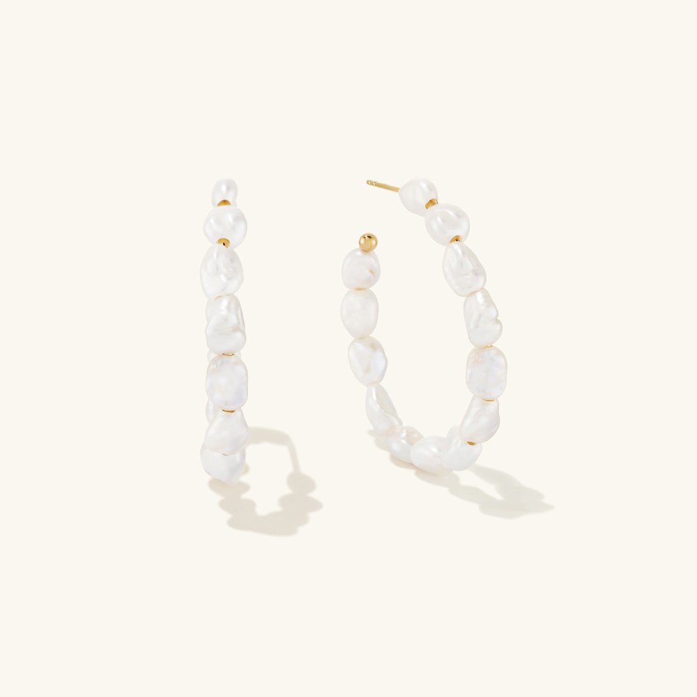 Mejuri Bold Pearl Hoop Earrings - Gold Vermeil
