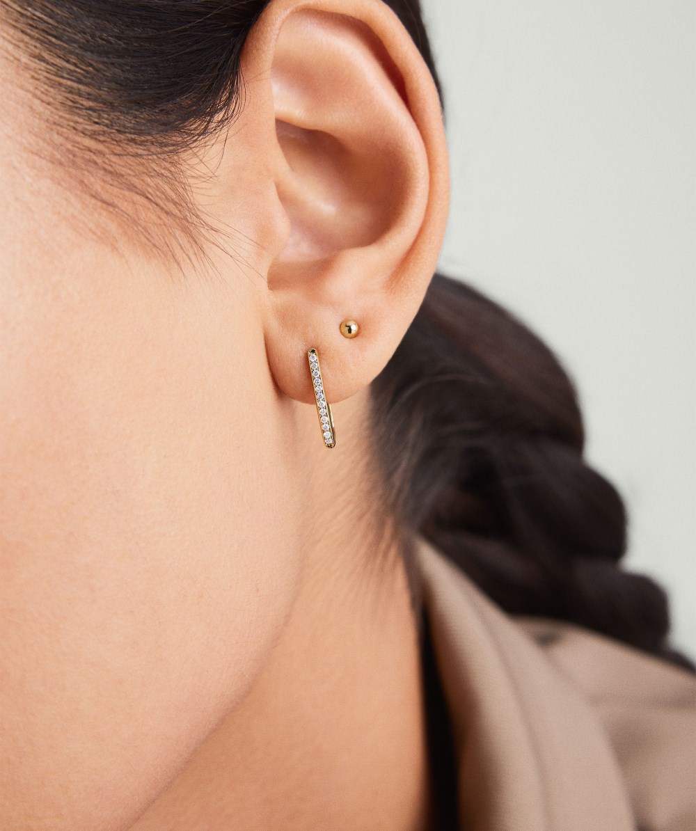 Mejuri Pave Diamond Medium U Hoops - 14k Yellow Gold