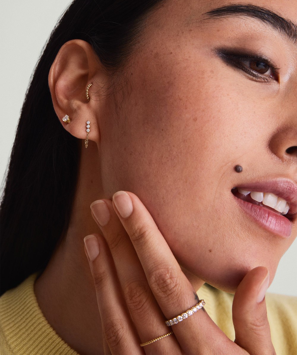 Mejuri Single Diamond Trio Chain Stud - 14k Yellow Gold