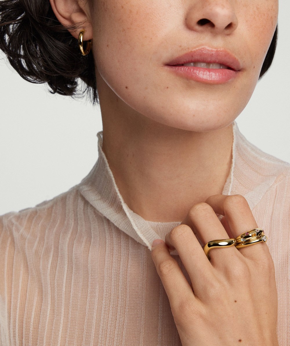 Mejuri Round Gemstone Stacker Ring - Gold Vermeil