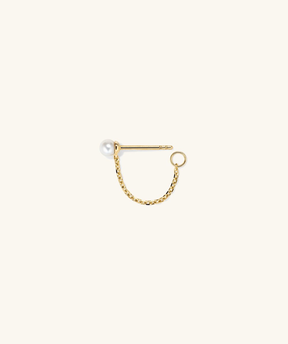 Mejuri Single Pearl Chain Stud - 14k Yellow Gold