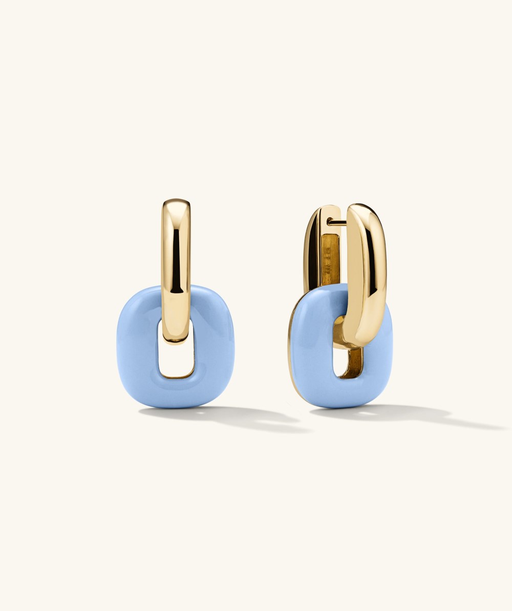 Mejuri Stevie Hoops - Gold Vermeil, Light Blue Enamel