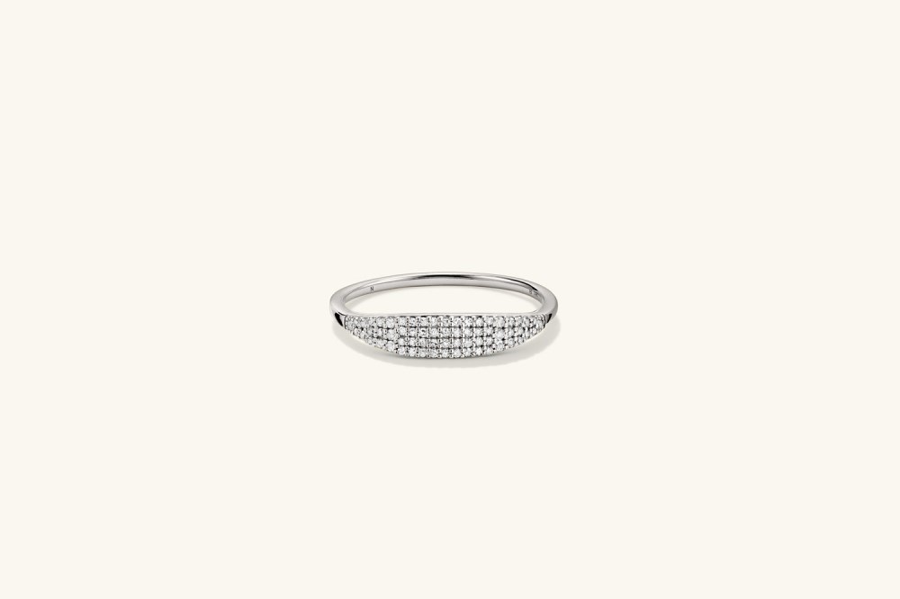 Mejuri Pavé Diamond Slim Signet - 14k White Gold