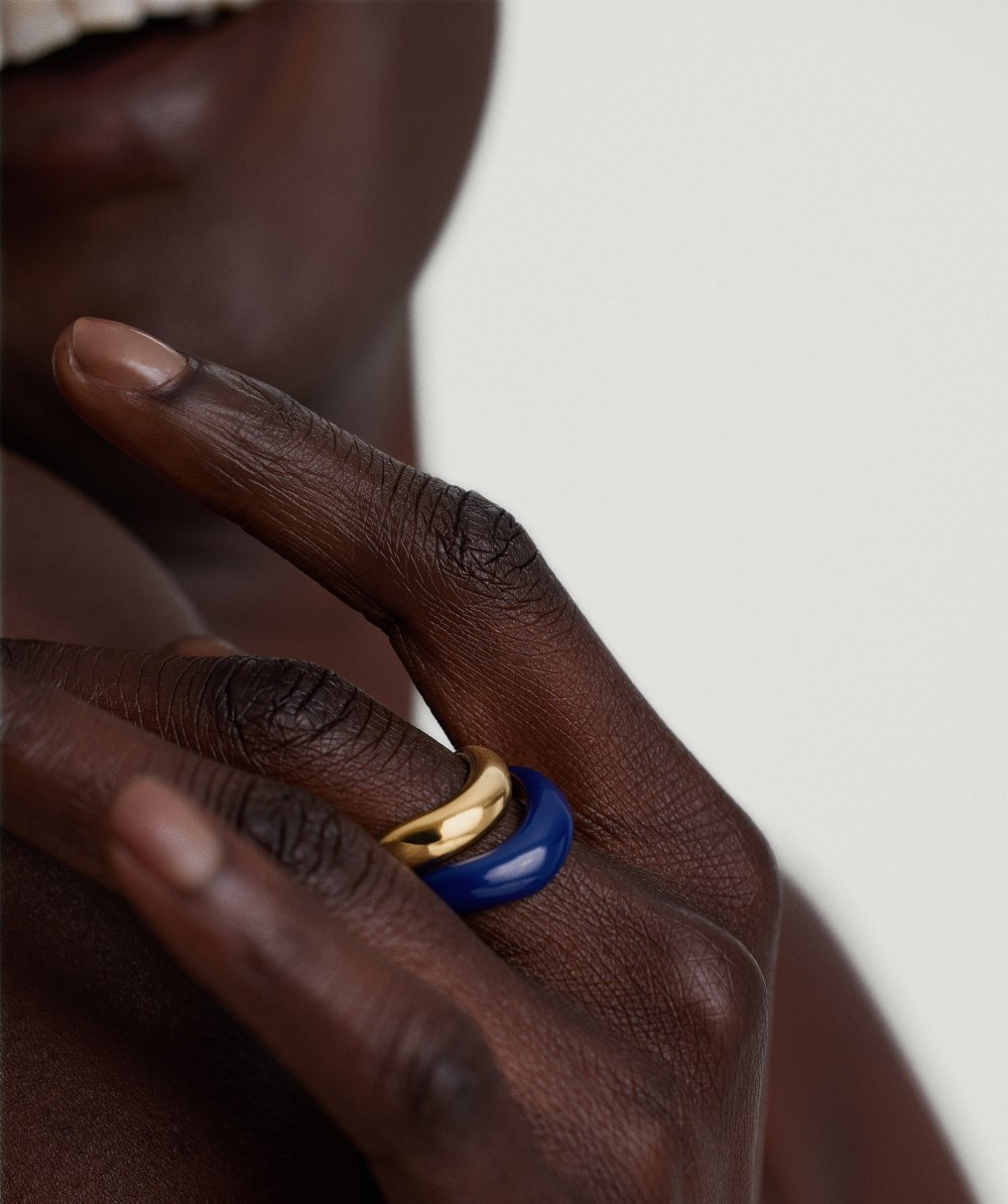 Mejuri Dôme Figure Ring - Sterling Silver, Navy Enamel
