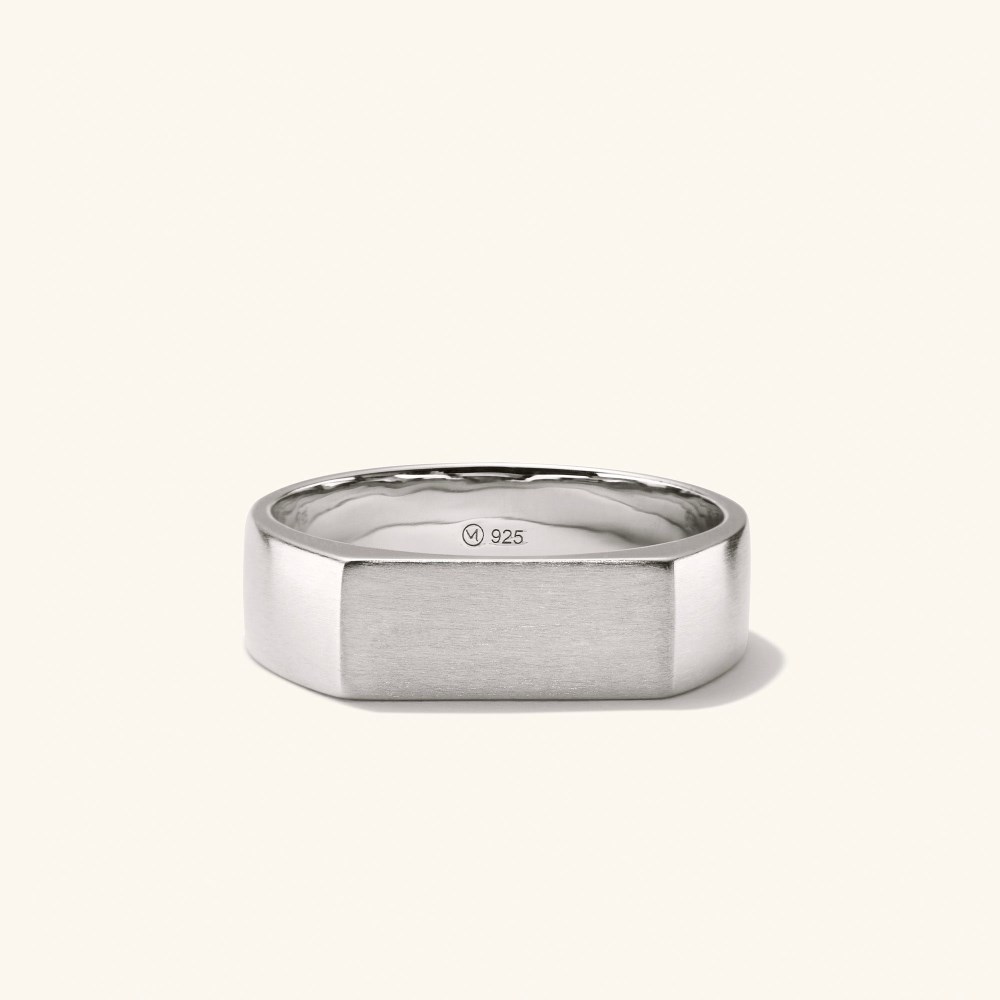 Mejuri Slim Rectangular Signet Ring - Brushed Sterling Silver