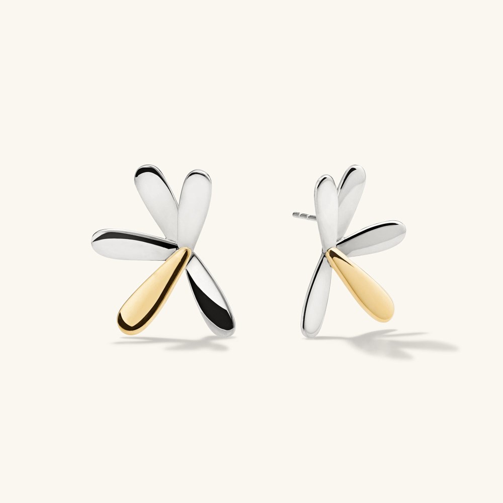 Mejuri Pressed Flower Two-Tone Large Stud Earrings - Sterling Silver, Gold Vermeil