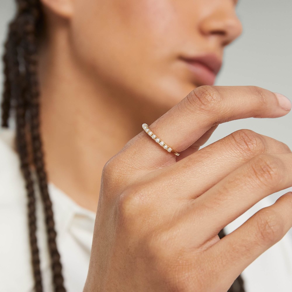 Mejuri Pearl Half Eternity Ring - 14k Yellow Gold