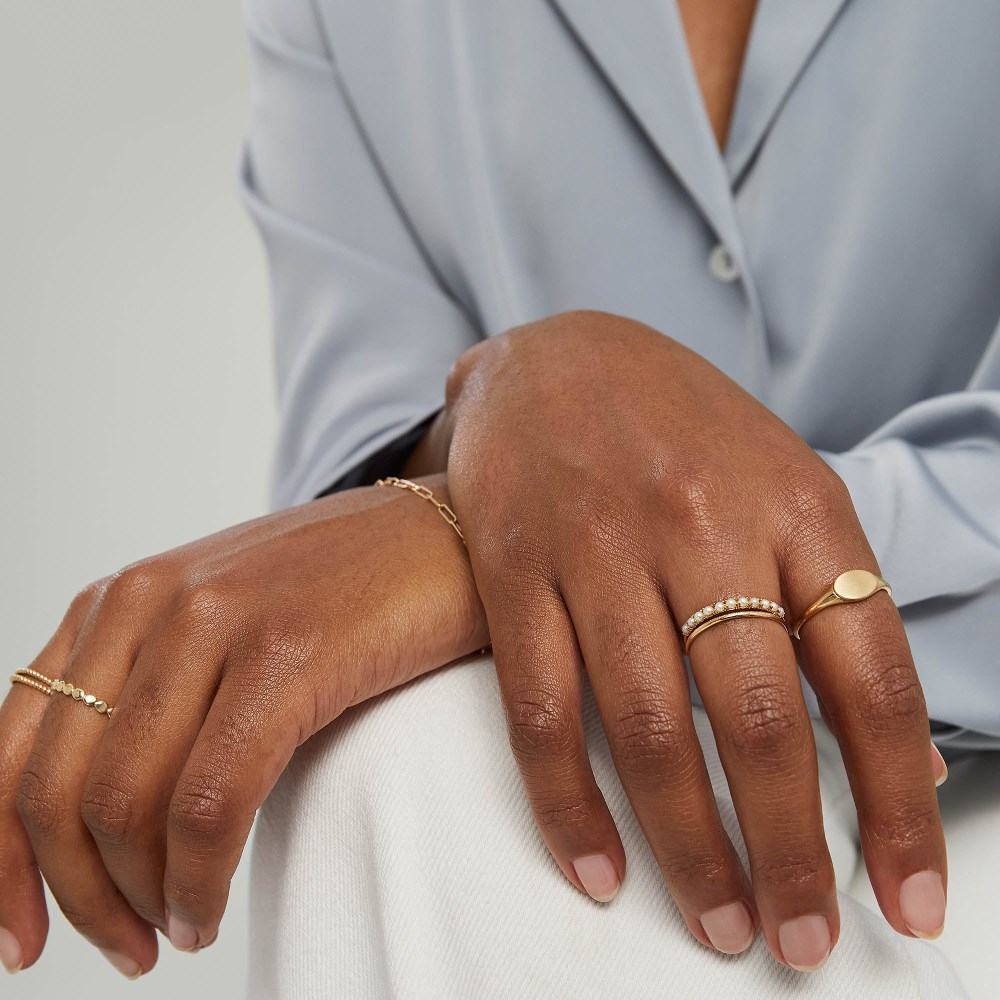 Mejuri Pearl Half Eternity Ring - 14k Yellow Gold