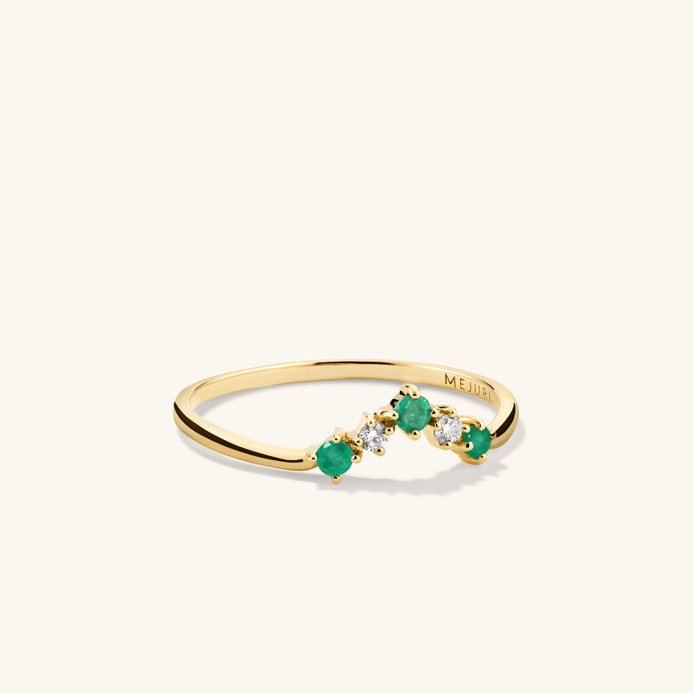 Mejuri Emerald and Diamond Wishbone Ring - 14k Yellow Gold