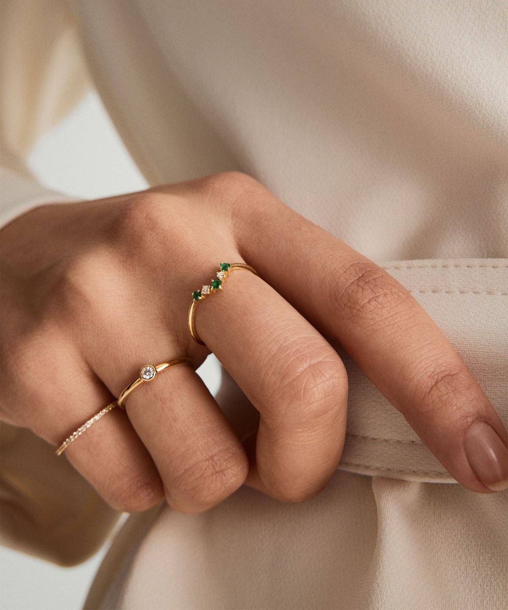 Mejuri Emerald and Diamond Wishbone Ring - 14k Yellow Gold