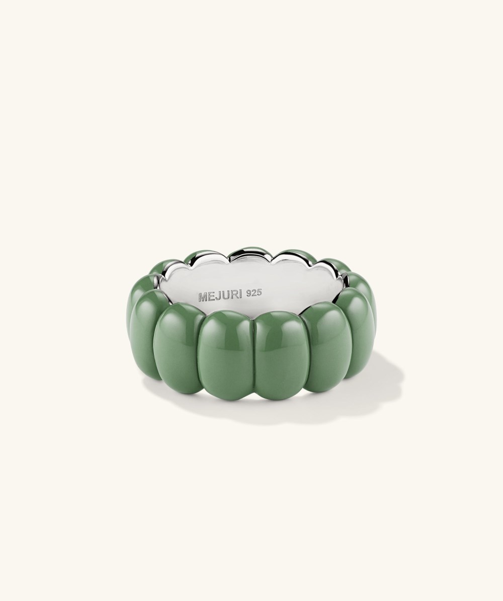 Mejuri Puffy Charlotte Enamel Ring - Sterling Silver, Moss Enamel