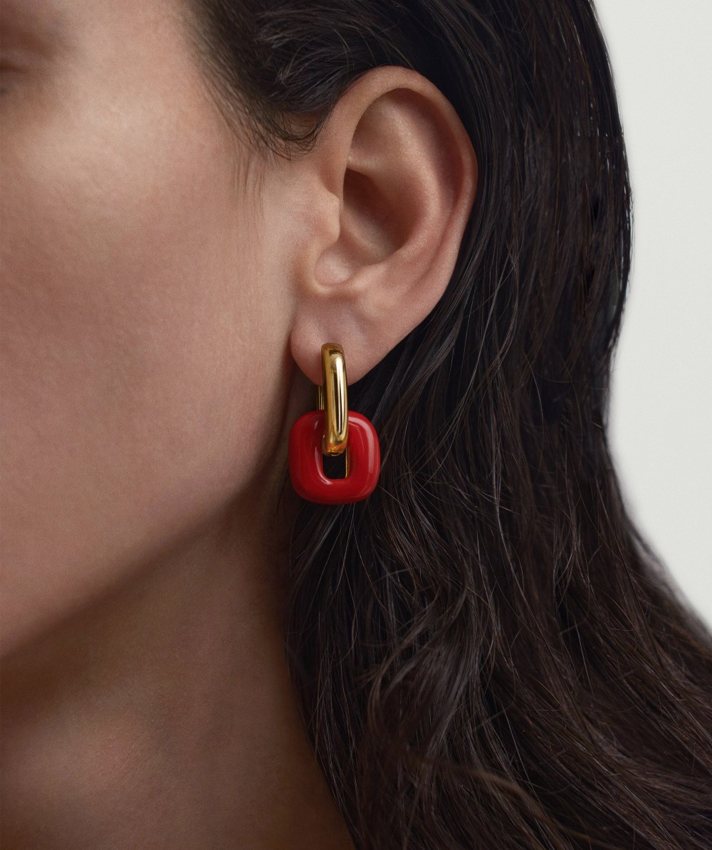 Mejuri Stevie Hoop Links - Gold Vermeil, Red Enamel