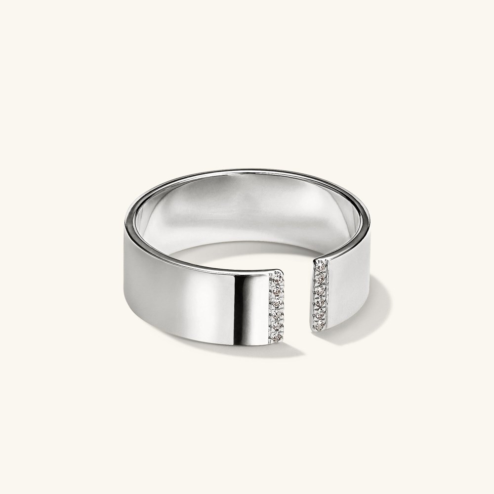 Mejuri Beam Pavé Diamond Open Cigar Band - 14k White Gold