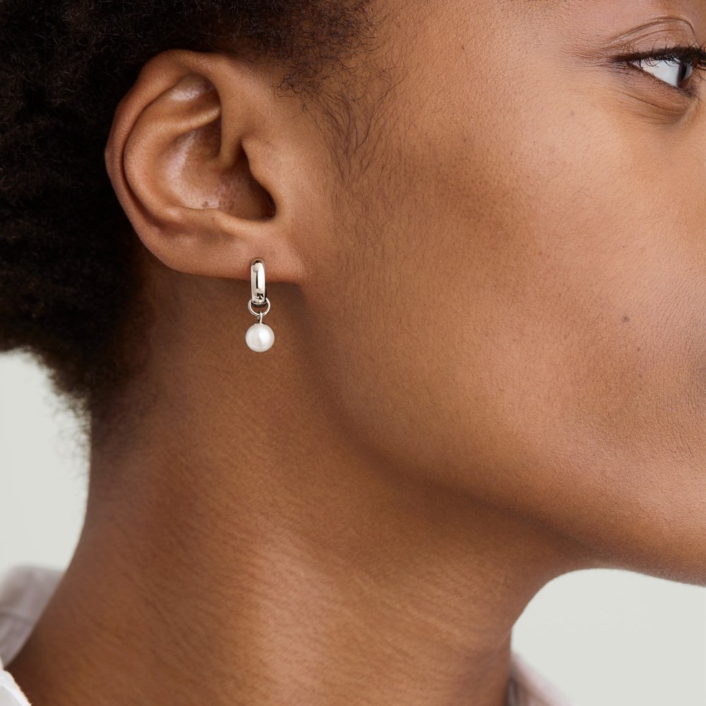 Mejuri Single Pearl Hoop Charm - 14k White Gold