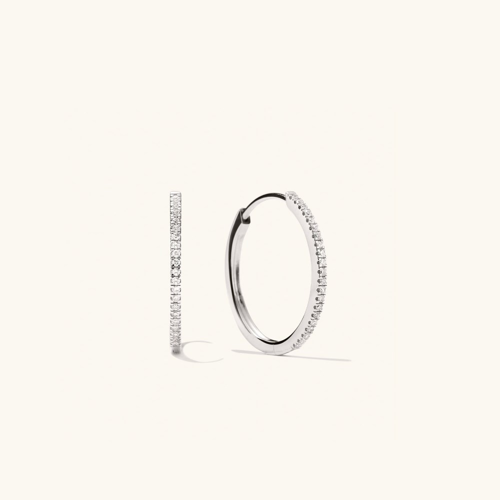Mejuri Pavé Diamond Medium Hoops - 14k White Gold
