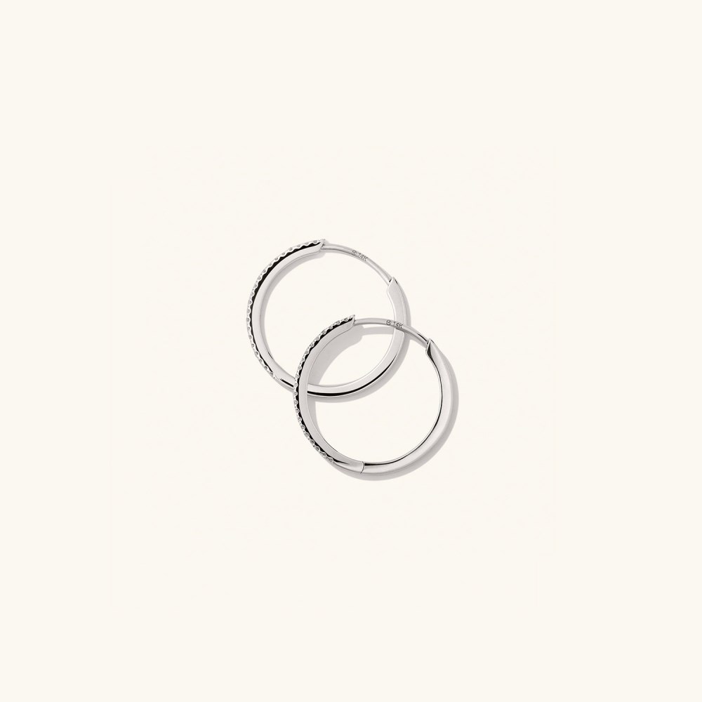 Mejuri Pavé Diamond Medium Hoops - 14k White Gold