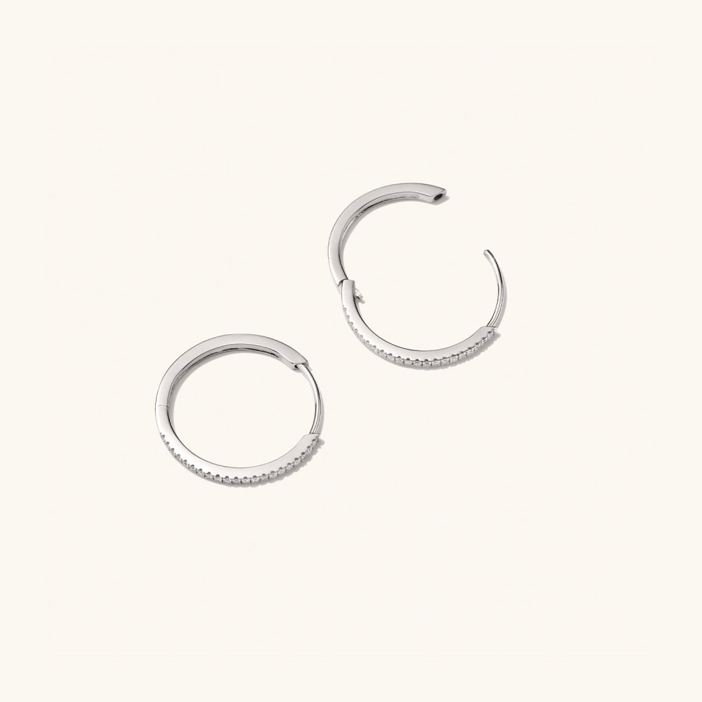 Mejuri Pavé Diamond Medium Hoops - 14k White Gold